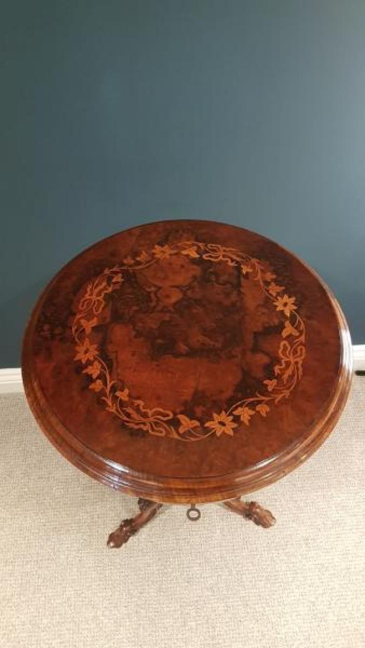 Superb Antique Inlaid Burr Walnut Work Table - Image 6