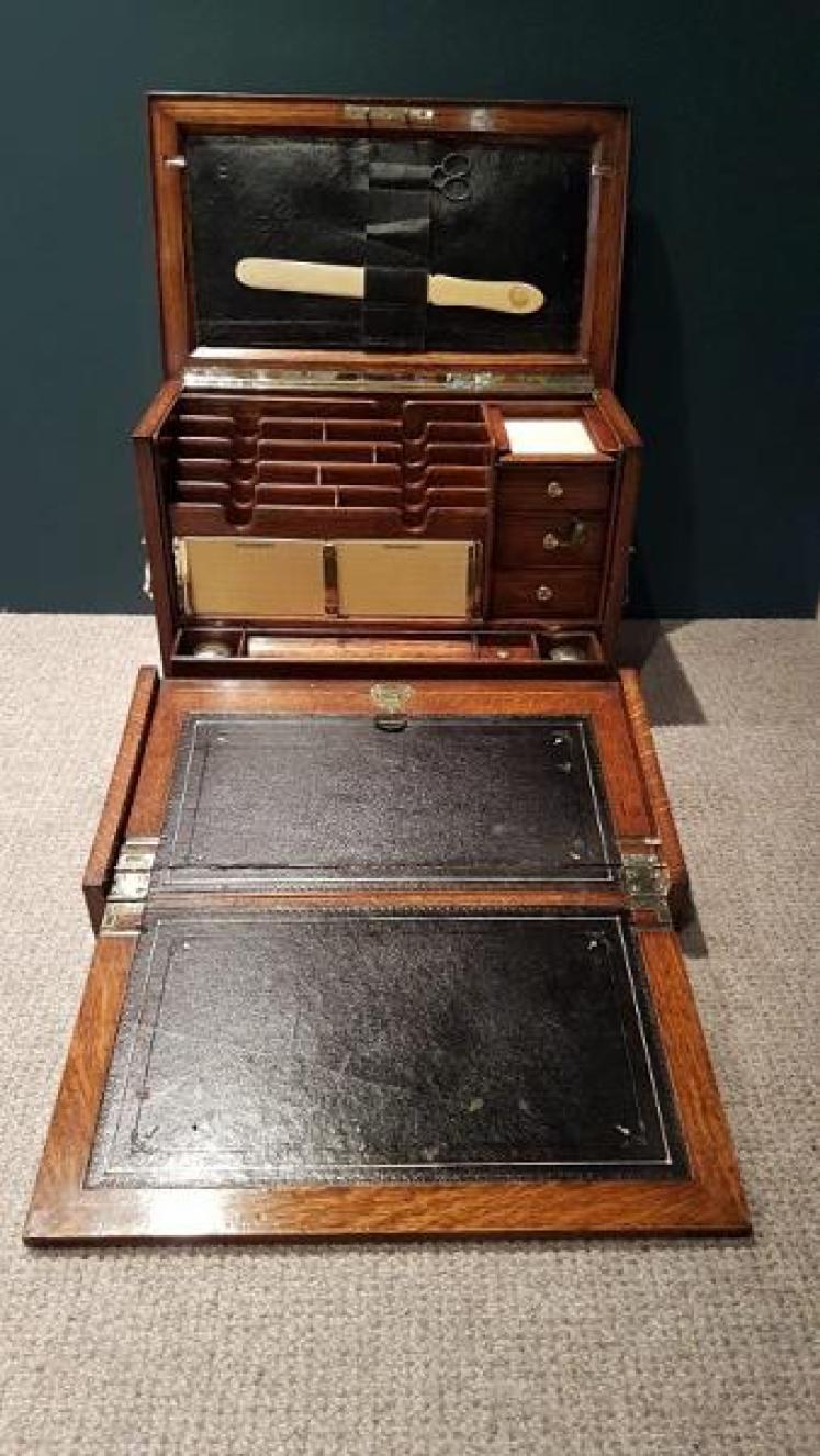 Antique Polished Oak Fitted Stationary & Writing Box - Image 1