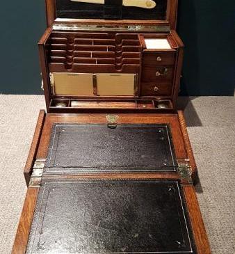 Antique Polished Oak Fitted Stationary & Writing Box