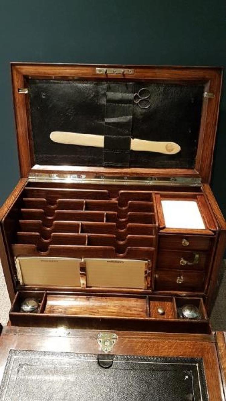 Antique Polished Oak Fitted Stationary & Writing Box - Image 2