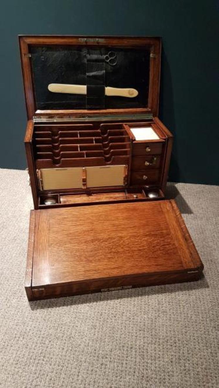 Antique Polished Oak Fitted Stationary & Writing Box - Image 3