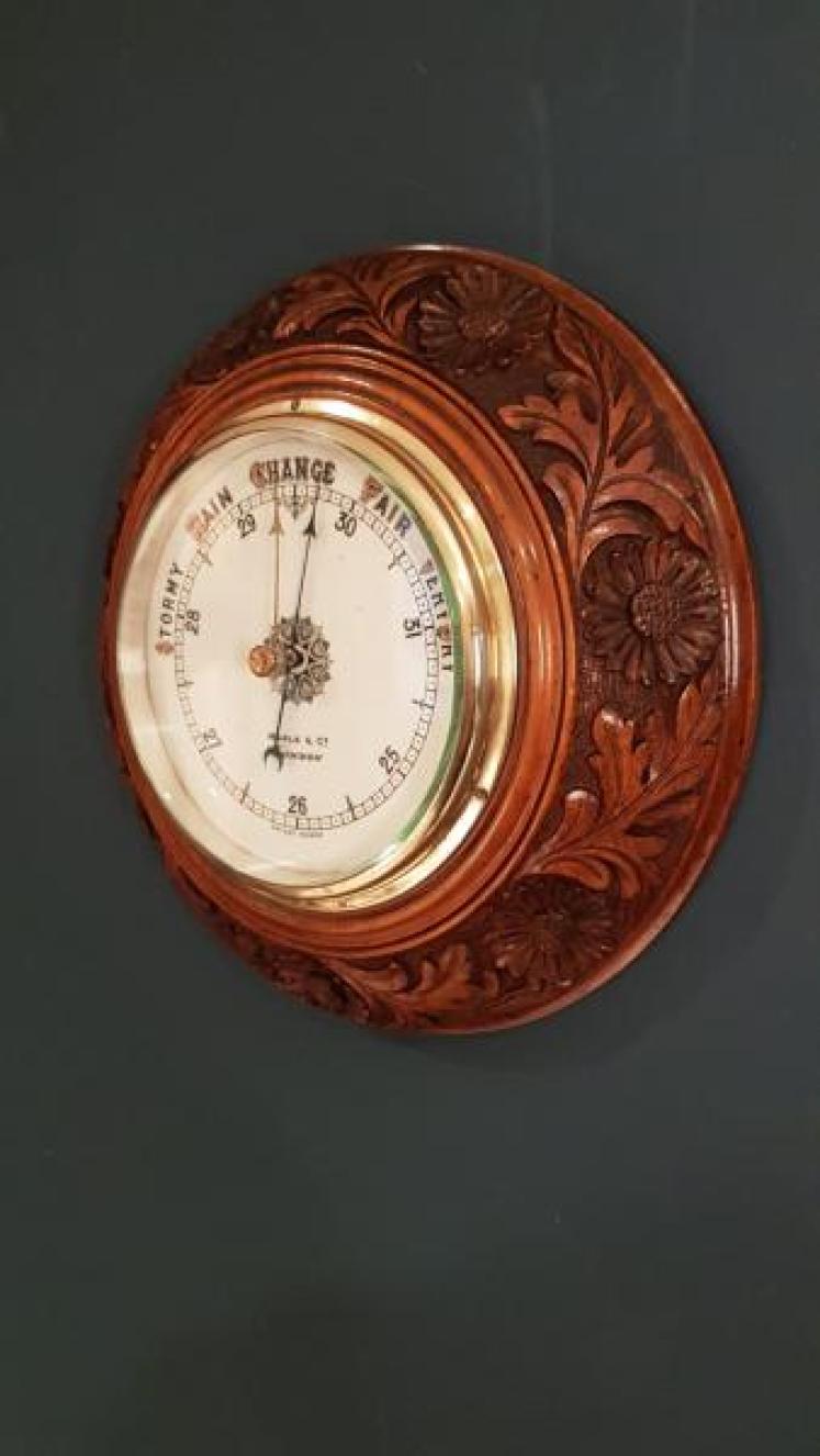 Fine Antique Carved Walnut Barometer Maple & Co - Image 2