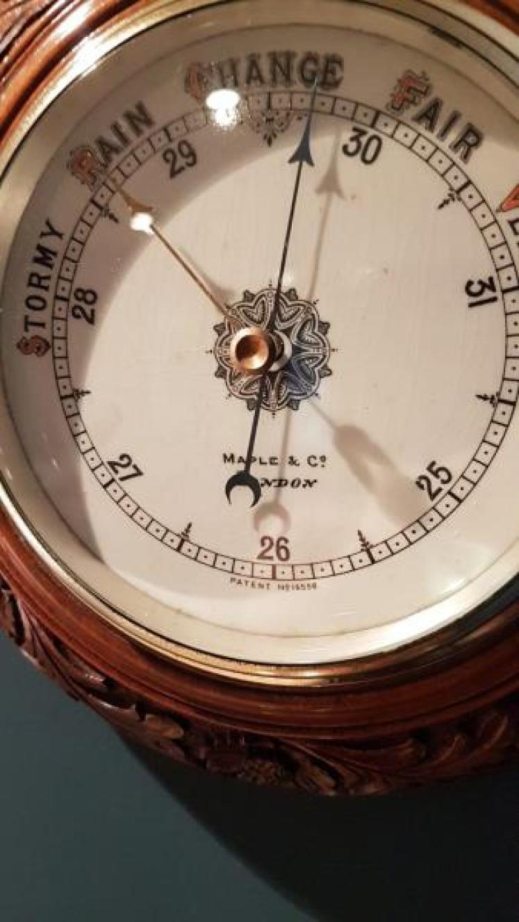 Fine Antique Carved Walnut Barometer Maple & Co - Image 7