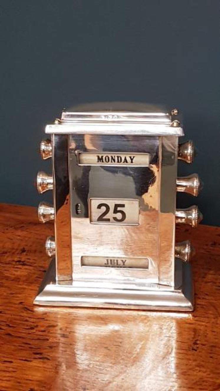 Rare Antique Solid Silver Perpetual Desk Calendar - Image 1