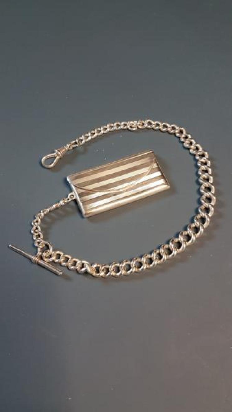 Edwardian Silver Stamp Fob and Chain - Image 1