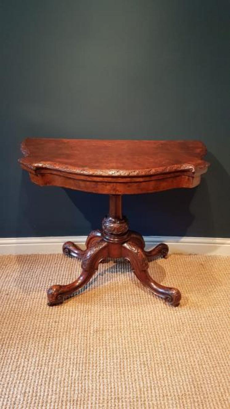 Mid Victorian Burr Walnut Fold Over Card Table - Image 1