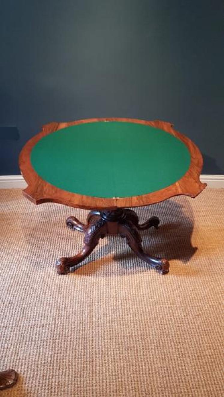 Mid Victorian Burr Walnut Fold Over Card Table - Image 2