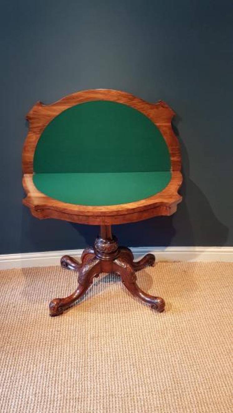 Mid Victorian Burr Walnut Fold Over Card Table - Image 3