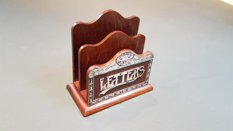 Antique Oak & Silver Mounted Letter Rack - Image 2