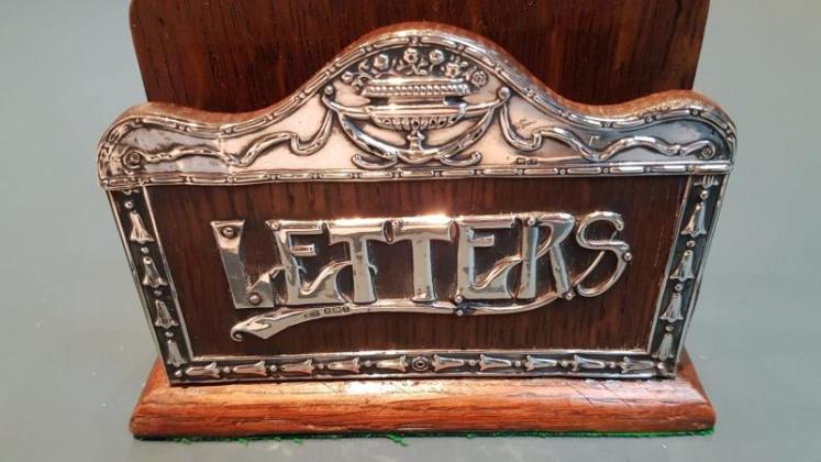 Antique Oak & Silver Mounted Letter Rack - Image 5