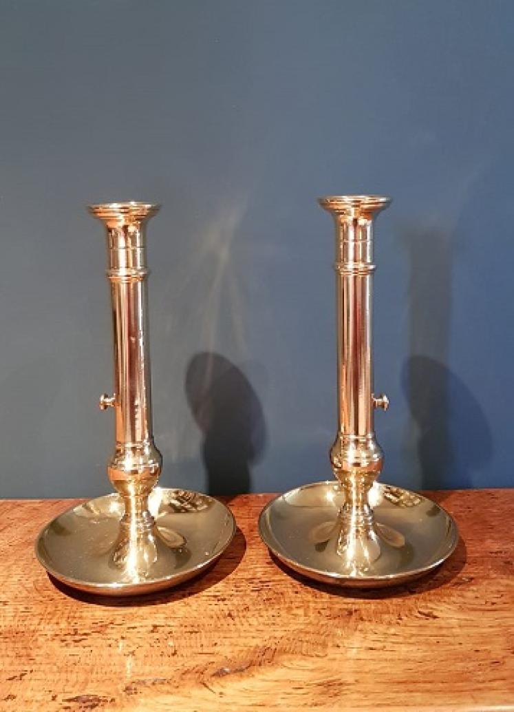 Superb Pair of George III Brass Candlesticks with Dished Bases - Image 1