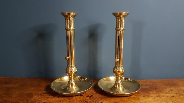 Superb Pair of George III Brass Candlesticks with Dished Bases - Image 2