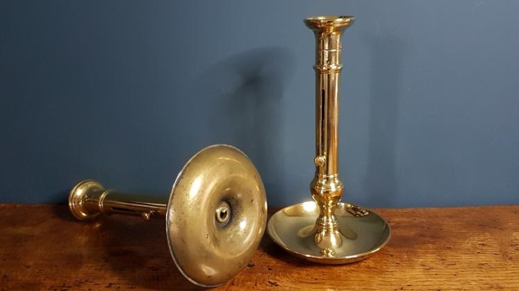 Superb Pair of George III Brass Candlesticks with Dished Bases - Image 3