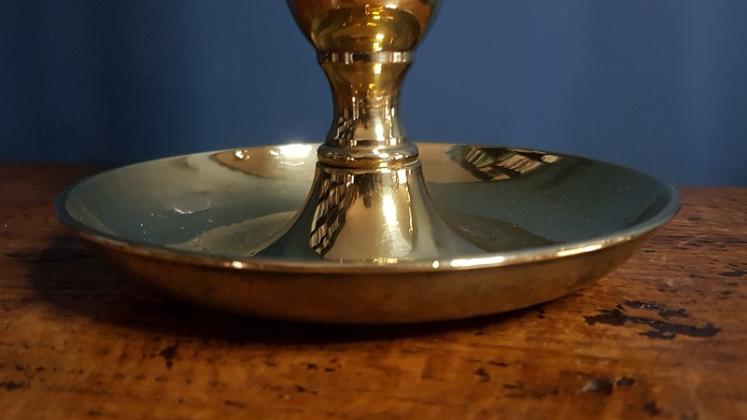 Superb Pair of George III Brass Candlesticks with Dished Bases - Image 6