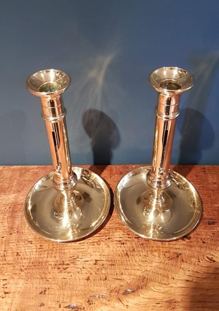 Superb Pair of George III Brass Candlesticks with Dished Bases - Image 7