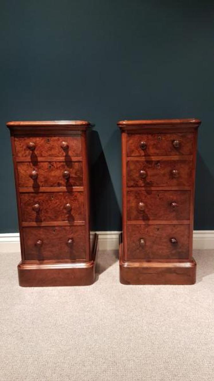 Matching Pair of Antique Burr Walnut Bedside Chests - Image 1