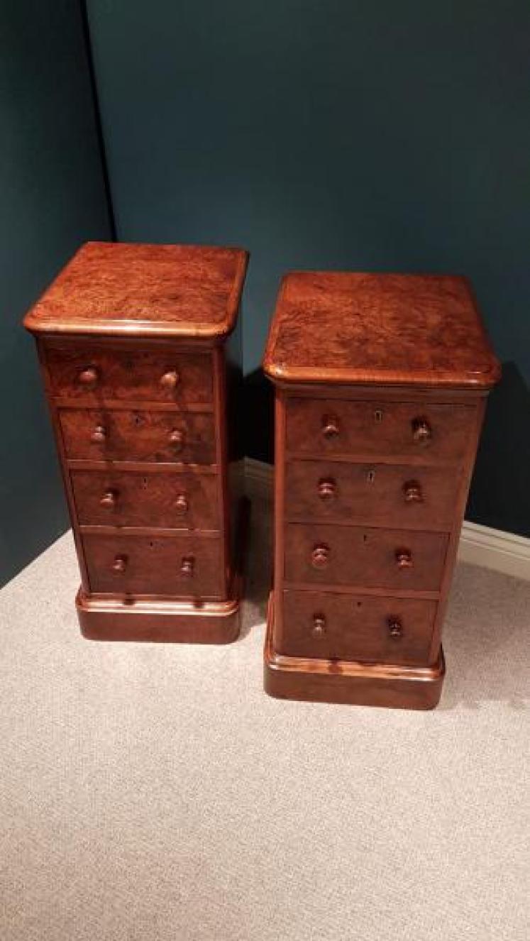 Matching Pair of Antique Burr Walnut Bedside Chests - Image 2