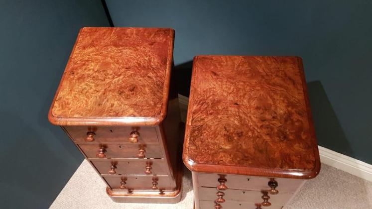 Matching Pair of Antique Burr Walnut Bedside Chests - Image 6