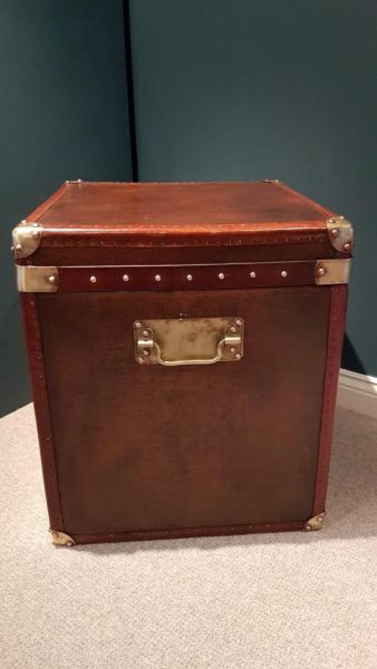 Superb Antique Leather and Brass Trimmed Trunk - Image 5
