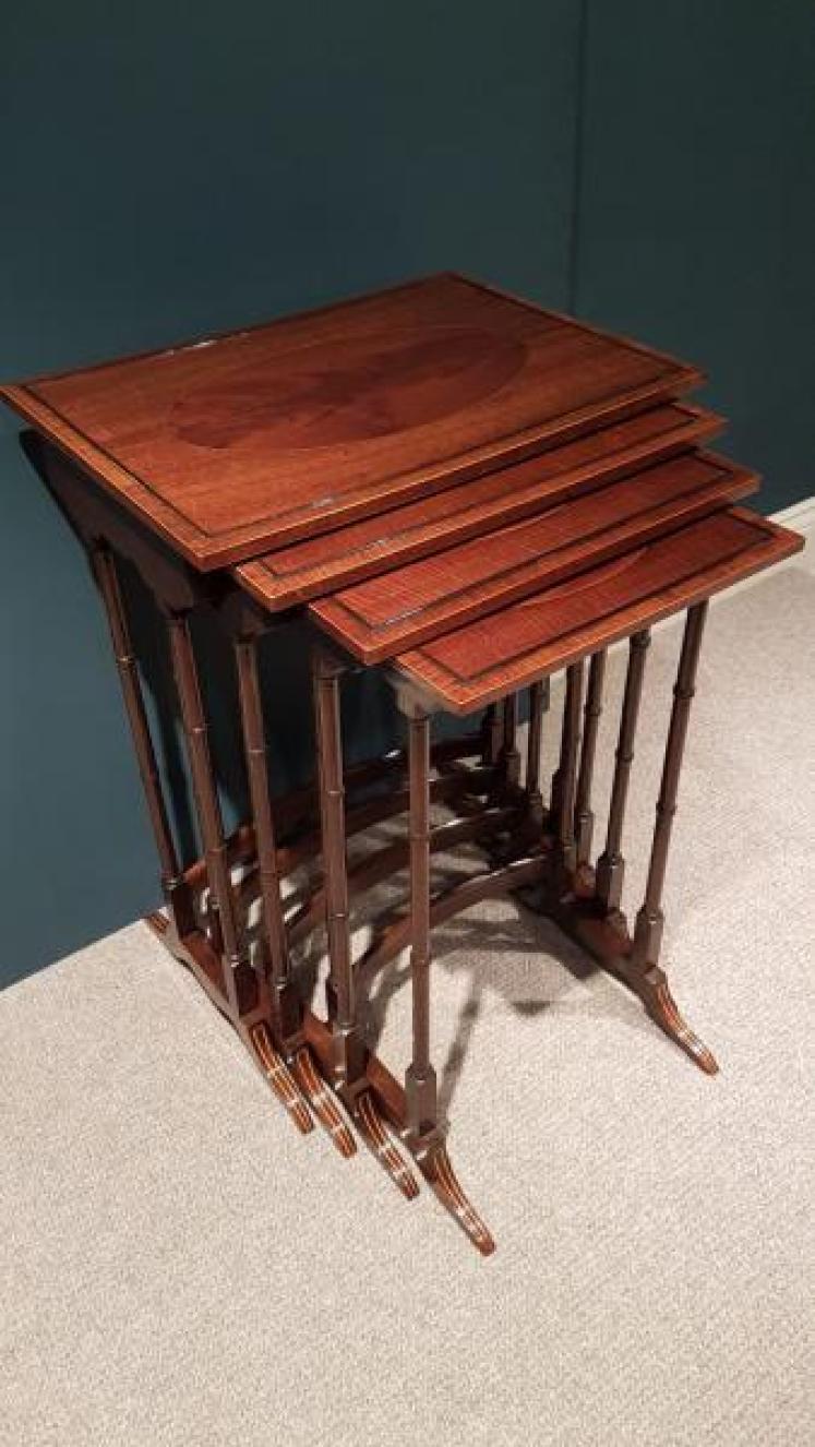 Antique Nest of Inlaid Mahogany Tables - Image 1