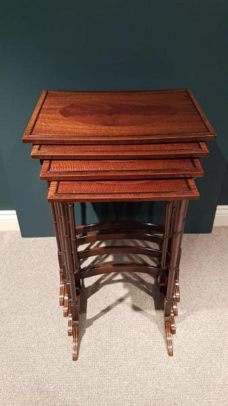 Antique Nest of Inlaid Mahogany Tables - Image 2