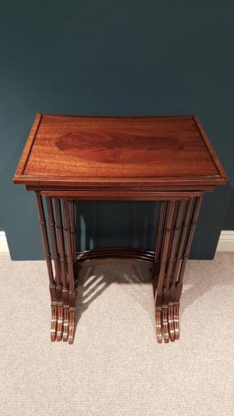 Antique Nest of Inlaid Mahogany Tables - Image 3