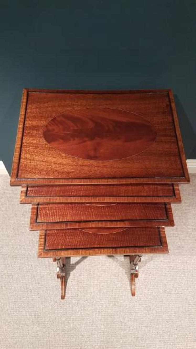 Antique Nest of Inlaid Mahogany Tables - Image 7