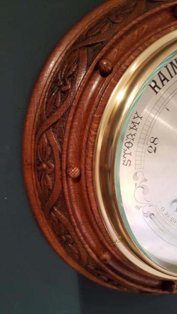 Antique Silvered Dial & Crescent Thermometer Barometer - Image 6