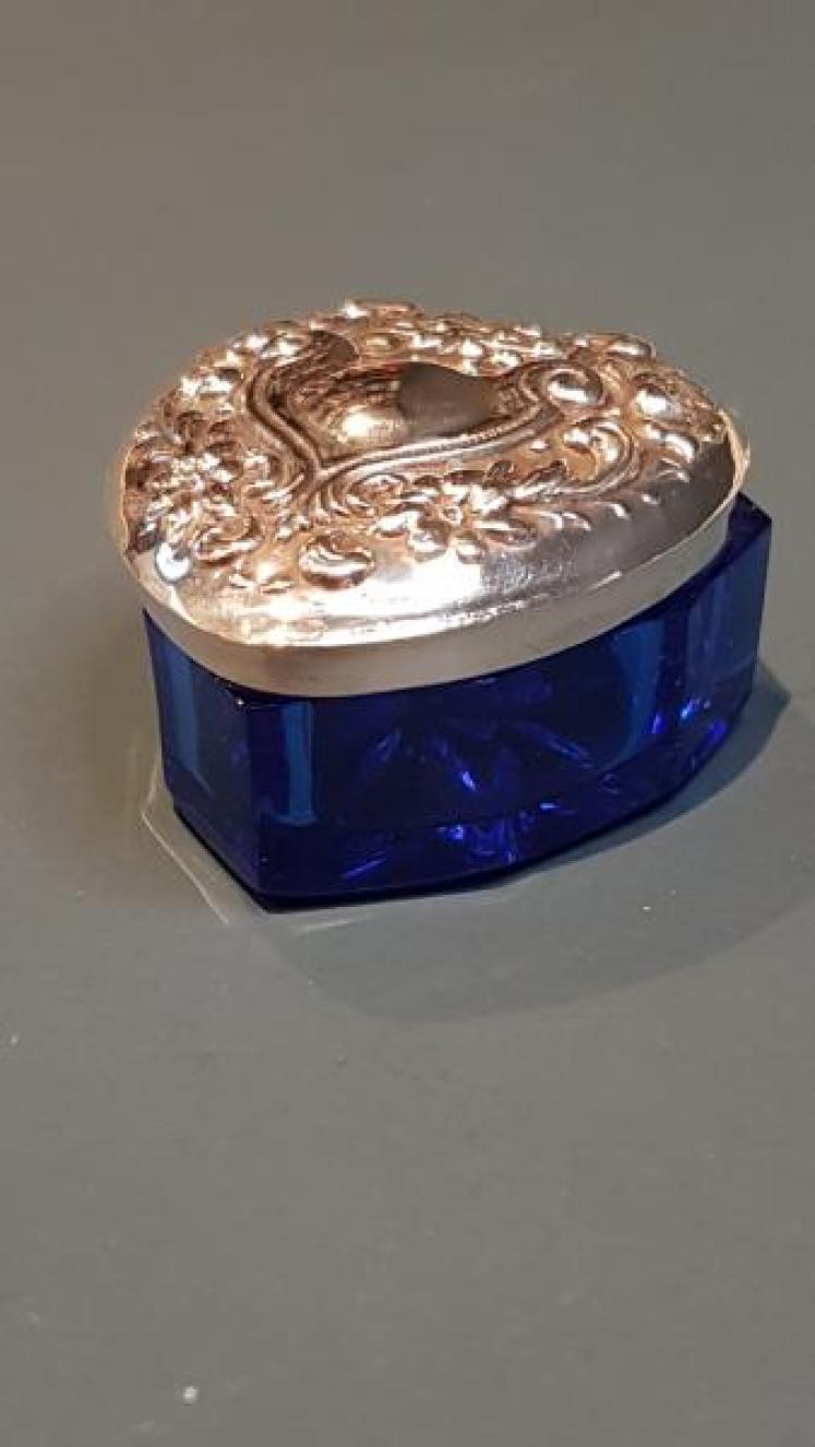 Silver and Bristol Blue Heart Shaped Box - Image 1