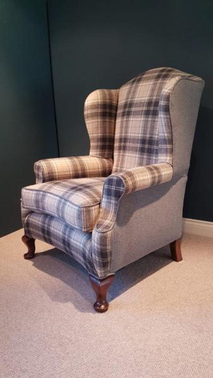 Antique Wing Back Arm Chair in Abraham Moon Fabric - Image 6