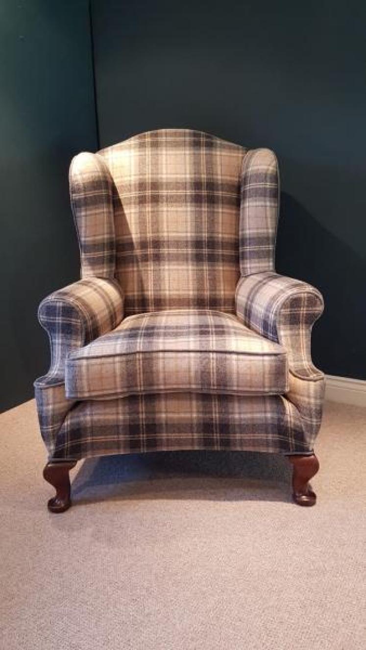 Antique Wing Back Arm Chair in Abraham Moon Fabric - Image 7