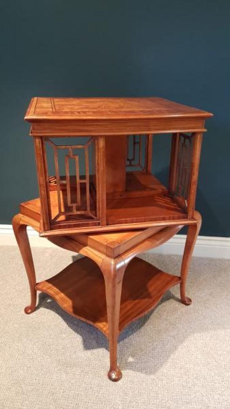 Antique Edwardian Period Satinwood Revolving Bookcase - Image 2