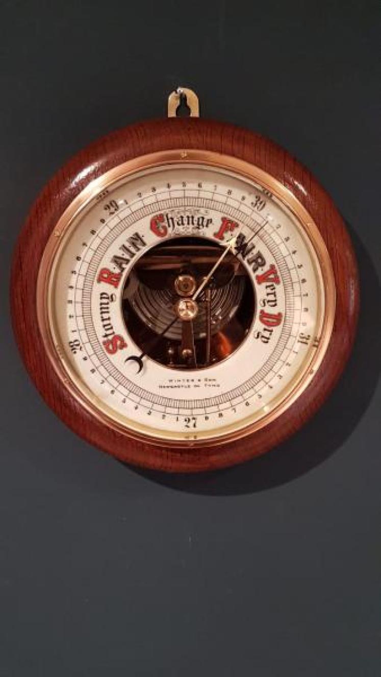 Victorian Oak Skeletonised Aneroid Barometer - Image 1