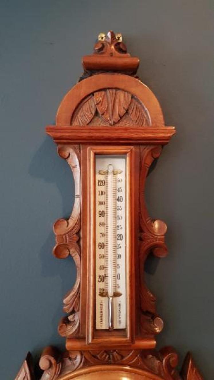 Superb Antique Carved Walnut Banjo Barometer  - Image 3