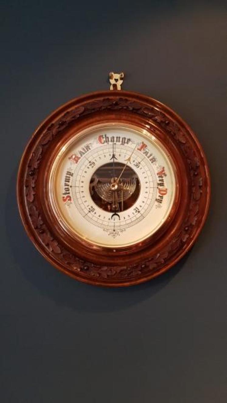 Large Antique Carved Walnut Wheel Barometer  - Image 1