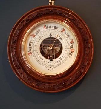 Large Antique Carved Walnut Wheel Barometer 
