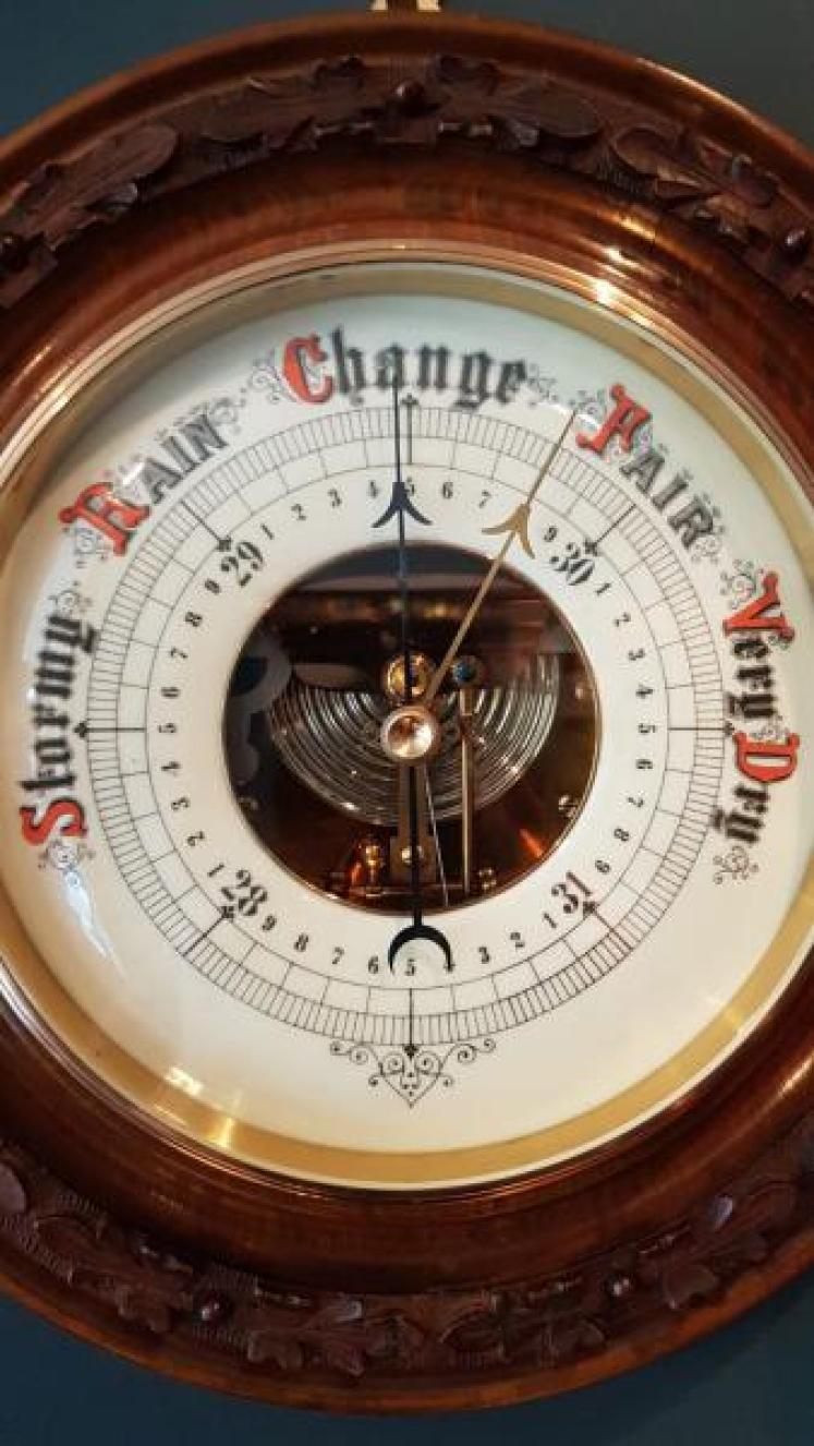 Large Antique Carved Walnut Wheel Barometer  - Image 2