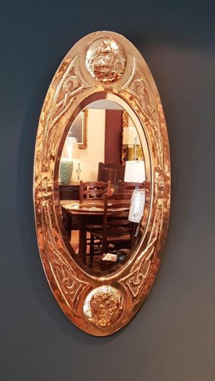 Antique Glasgow School Brass Frame Mirror - Image 1