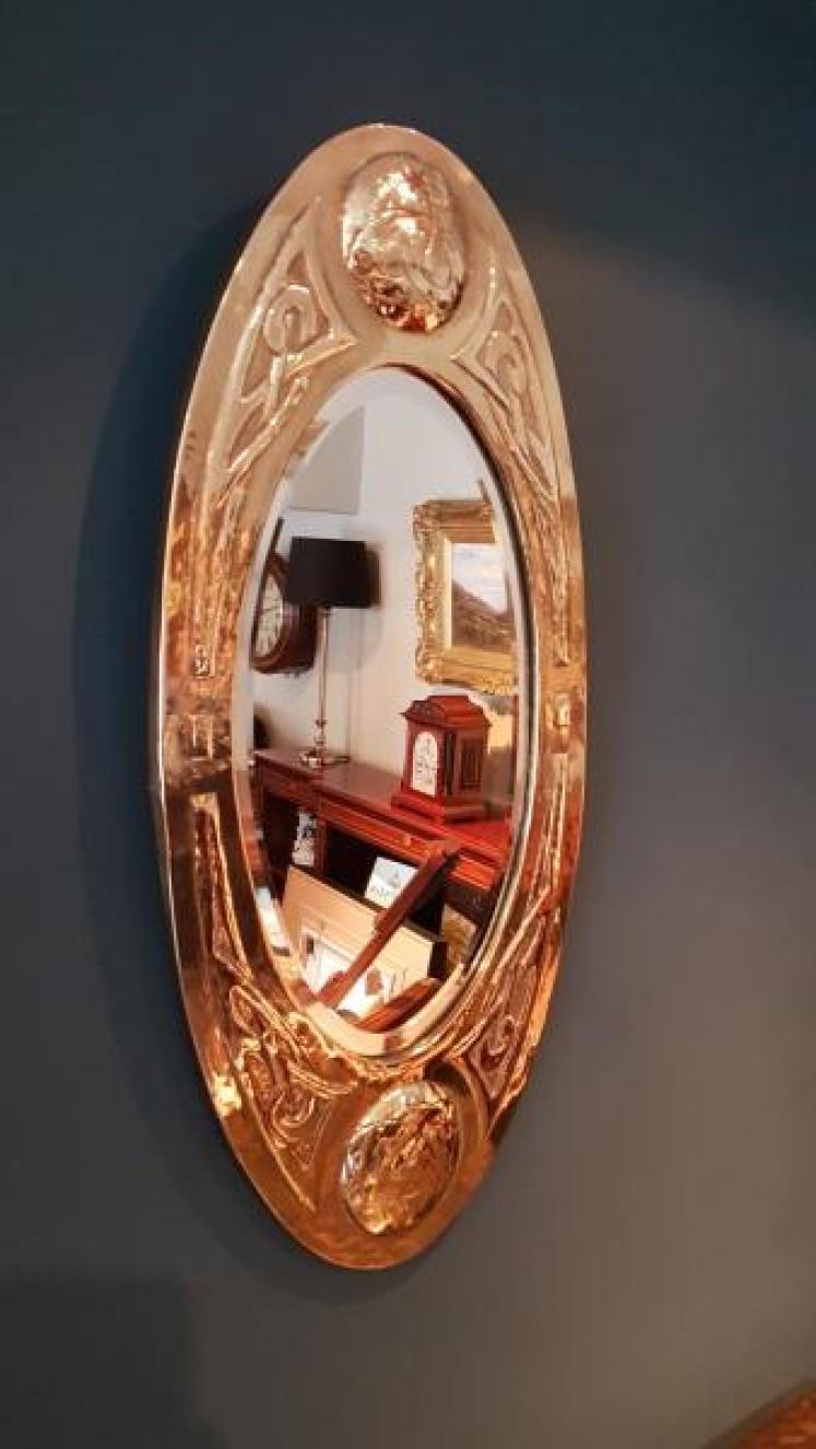 Antique Glasgow School Brass Frame Mirror - Image 2