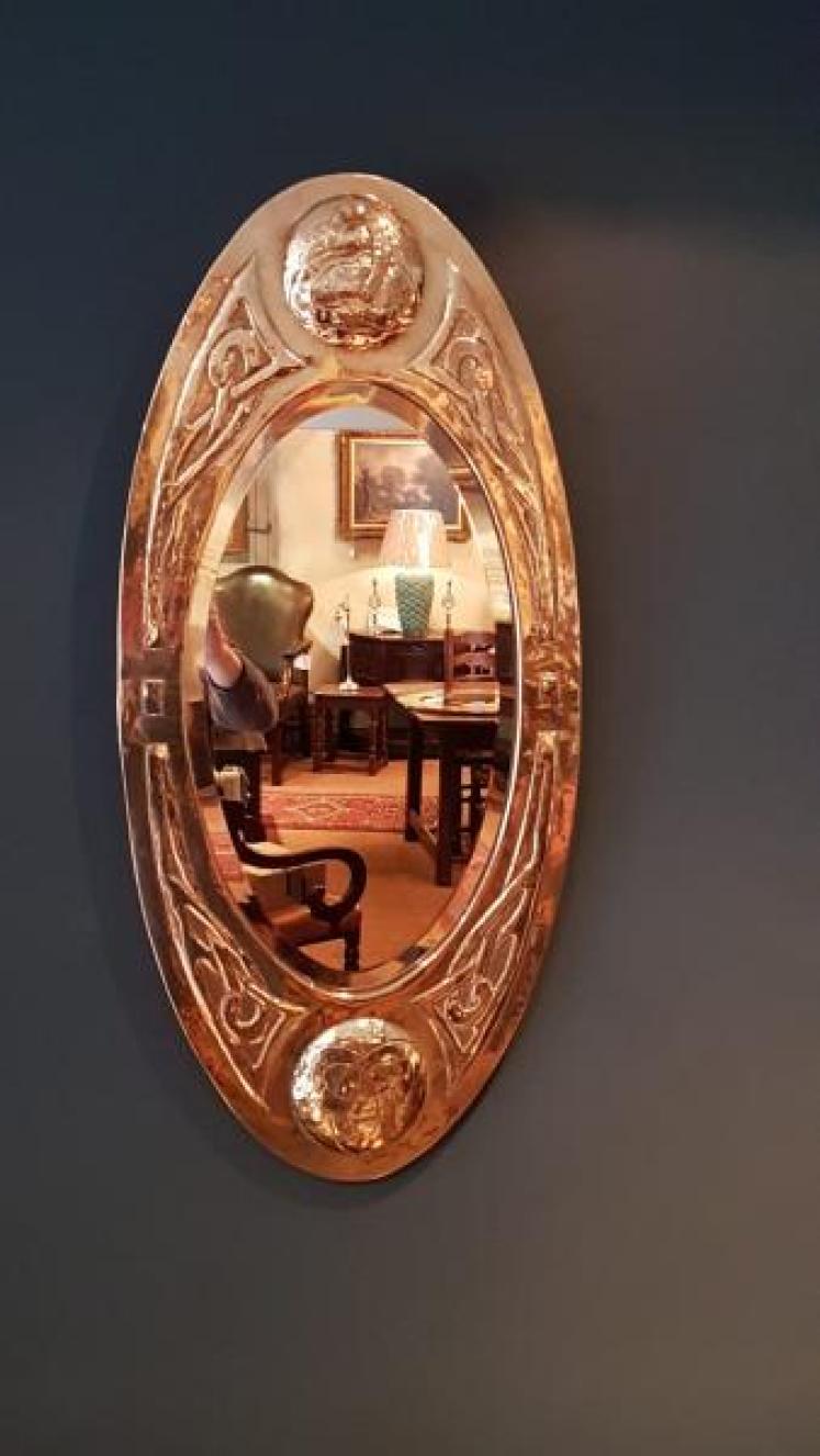 Antique Glasgow School Brass Frame Mirror - Image 6