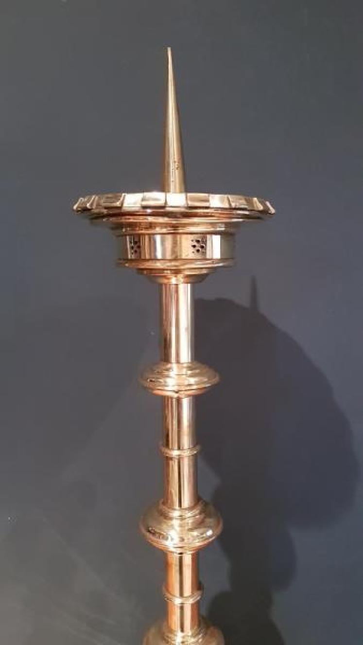 Large Pair of Antique Brass Church Candlesticks - Image 2