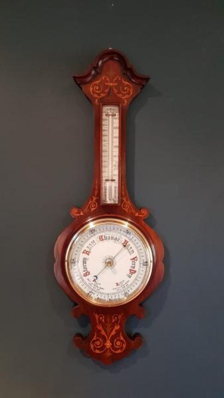 Superb Antique Inlaid Rosewood Banjo Barometer - Image 1