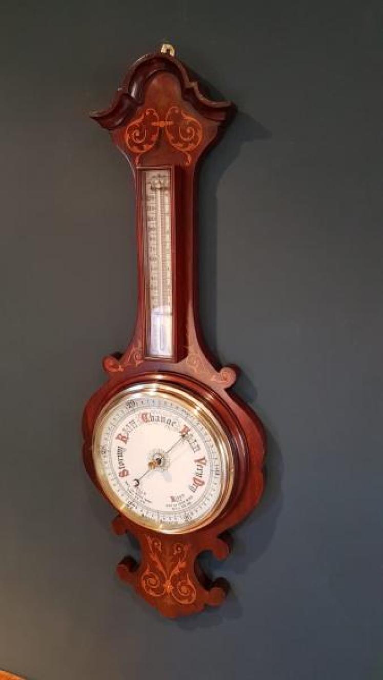 Superb Antique Inlaid Rosewood Banjo Barometer - Image 2