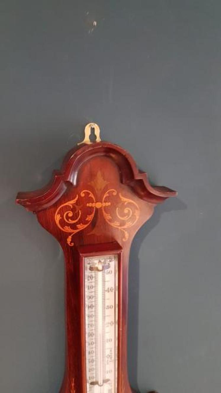 Superb Antique Inlaid Rosewood Banjo Barometer - Image 3