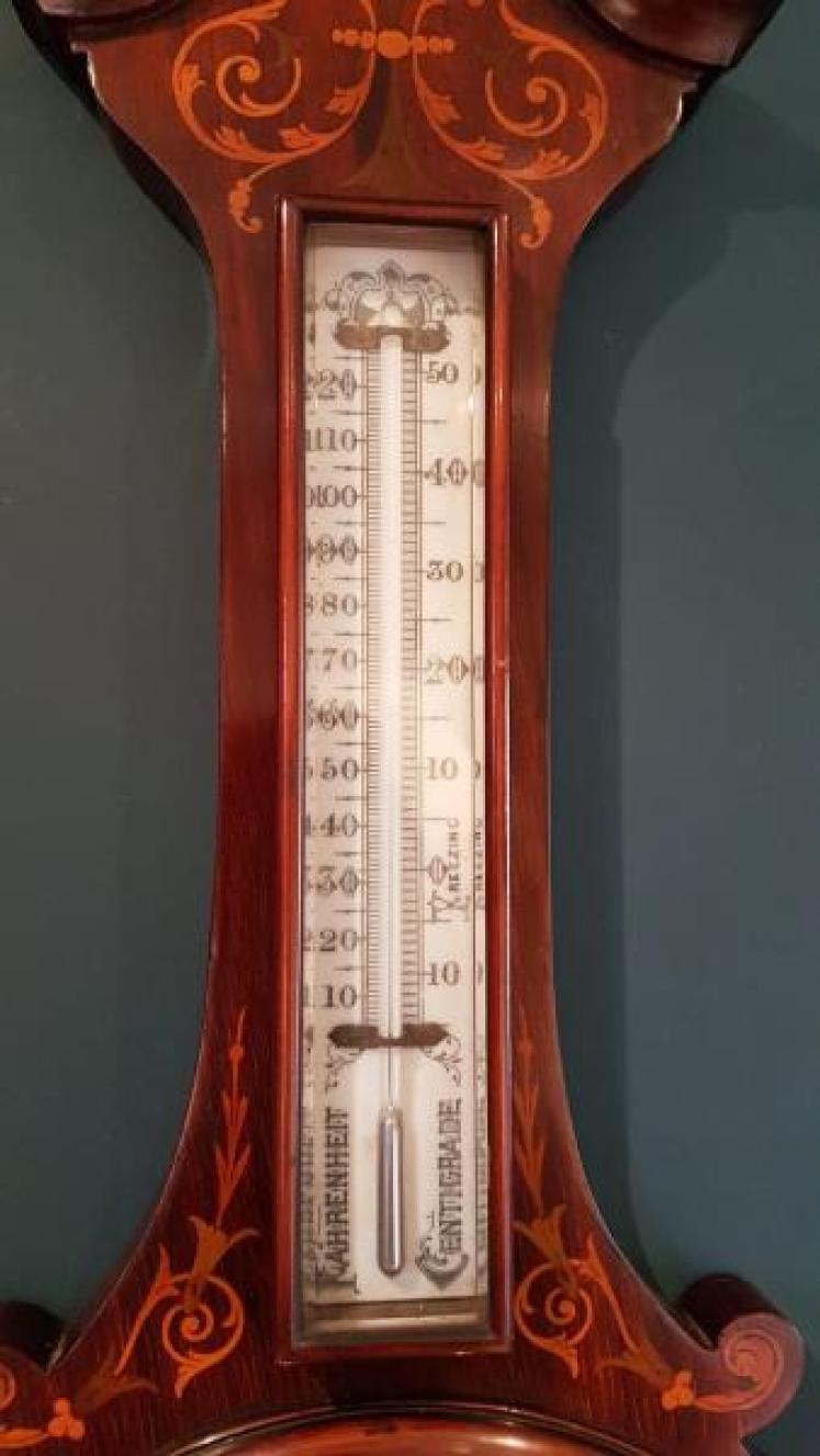 Superb Antique Inlaid Rosewood Banjo Barometer - Image 4