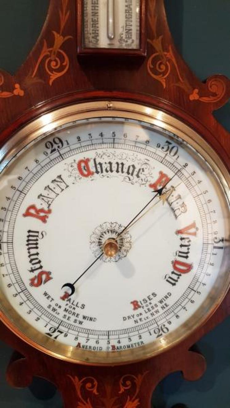 Superb Antique Inlaid Rosewood Banjo Barometer - Image 5