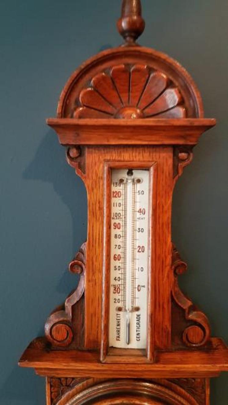 Small Antique Carved Oak Banjo Barometer - Image 4