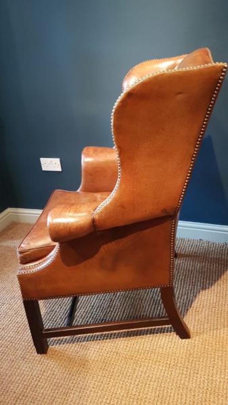 Antique Leather Wing Back Arm Chair - Image 2