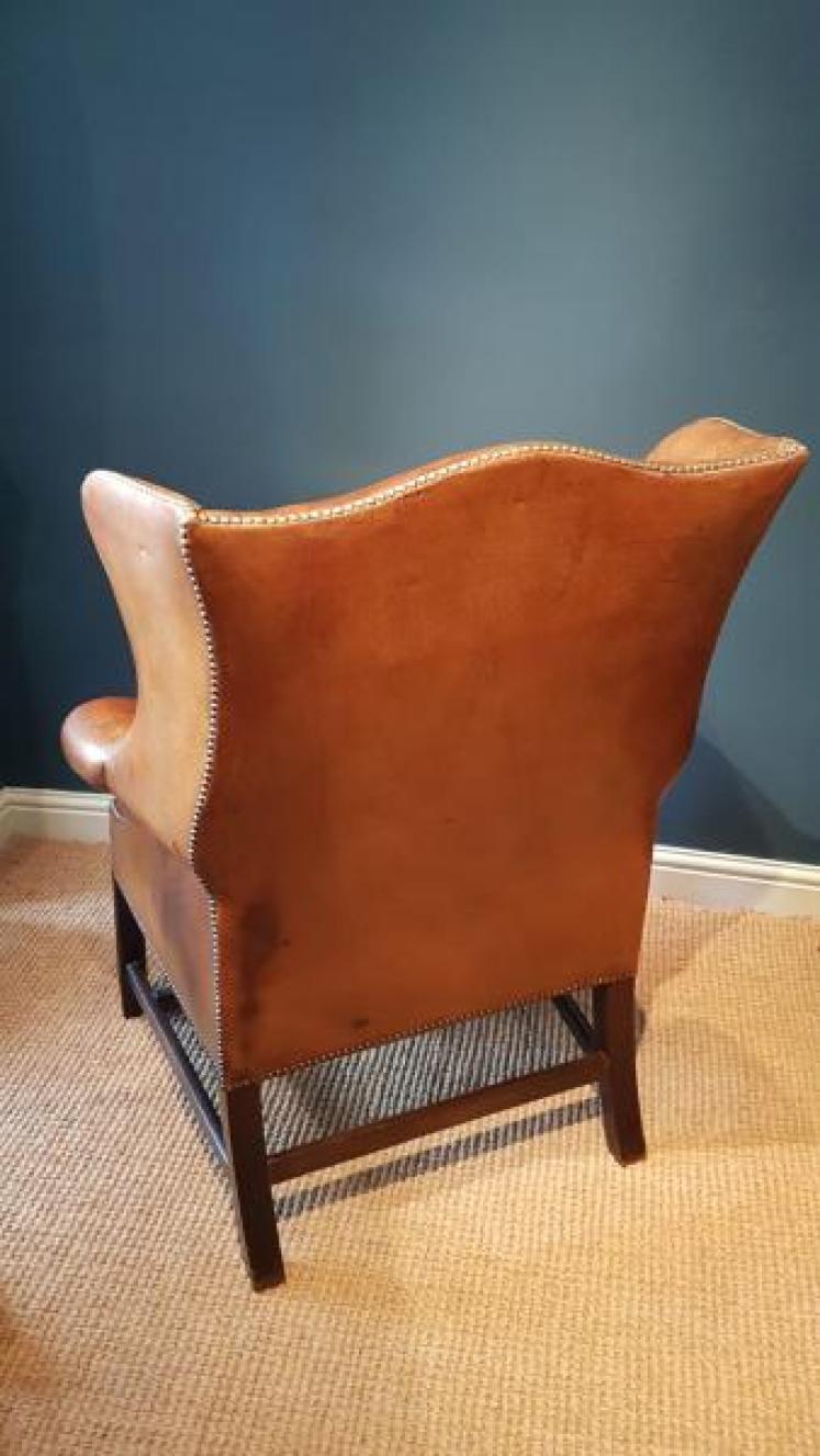 Antique Leather Wing Back Arm Chair - Image 3