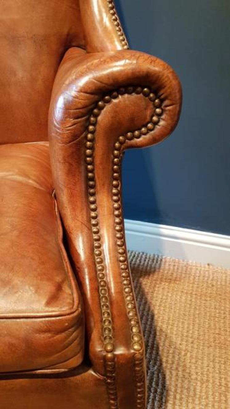 Antique Leather Wing Back Arm Chair - Image 4